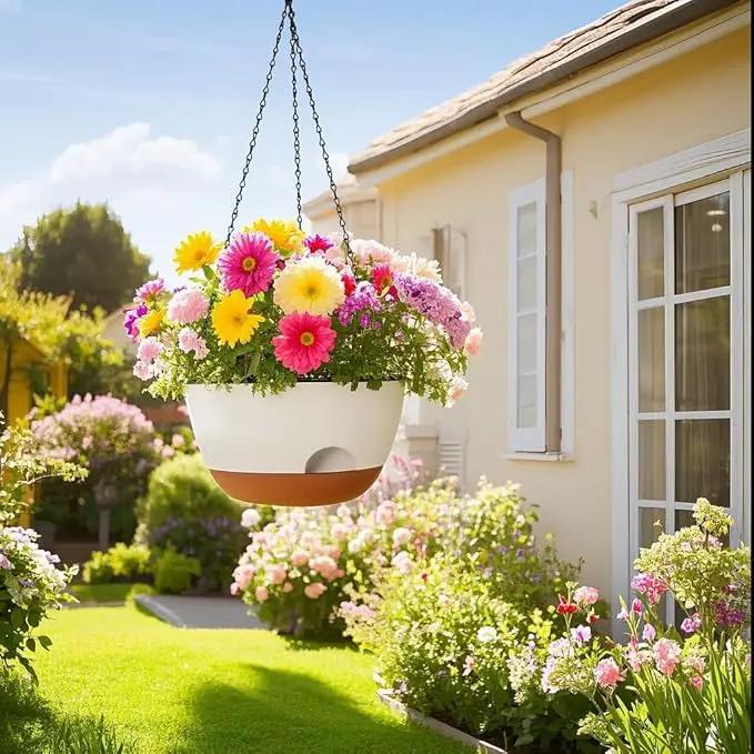 12 Inch Hanging Baskets for Plants Outdoor, Hanging Planters for Indoor Outdoor Plants, Hanging Planter with Self Watering, Hanging Flower Pots (White) by GreenHaven Gardens