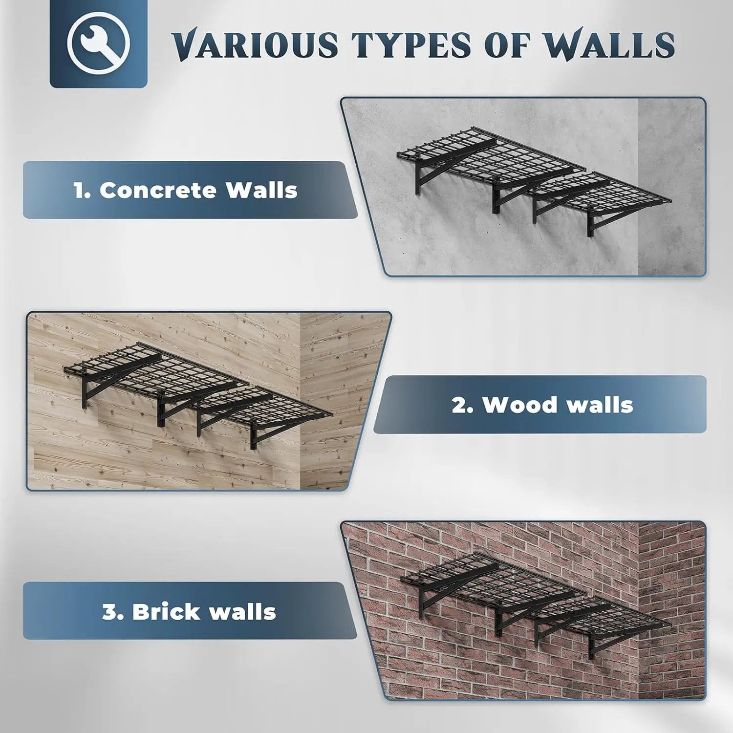 2 Pack Heavy Duty Garage Wall Shelving Set (2x3ft), Wall Mounted Garage Shelves 500lbs Capacity, 24"x72" Wall Shelf Storage Rack Floating Shelves, Black by GreenHaven Gardens