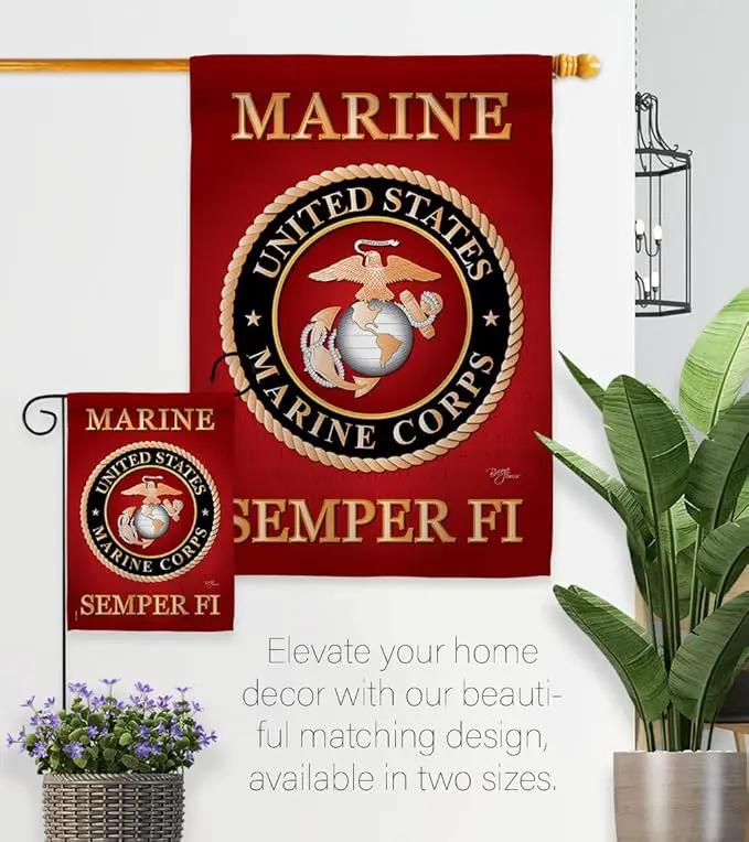 Breeze Decor HS108057-BO Marine Corps Americana Military Decorative Vertical Set, House Flag 28" x 40", Thick Fabric by GreenHaven Gardens
