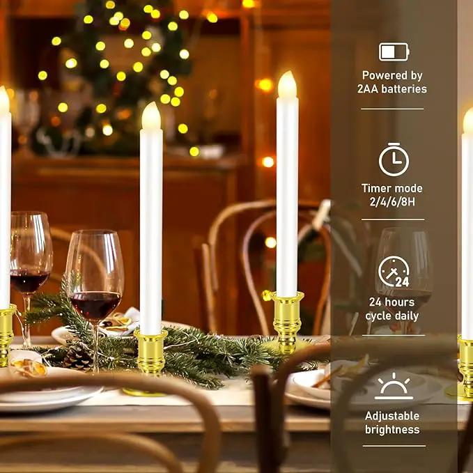 2 Pack Christmas Window Candles with Remote Timer, Flickering Flameless Candles with Candle Holders Suction Cups for Christmas Party Decorations, Gold by GreenHaven Gardens