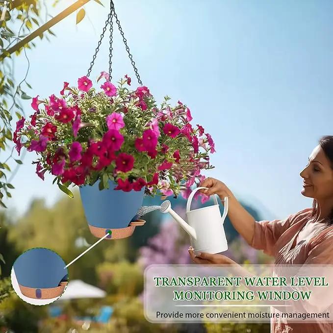 Hanging Planters for Indoor Plants 8 Inch, 2 Pack Hanging Baskets for Plants, Self Watering Hanging Flower Pots with Drainage Hole & 2 Kinds of Plant Hangers for Garden Home Decor (Navy Blue, 8 inch) by GreenHaven Gardens