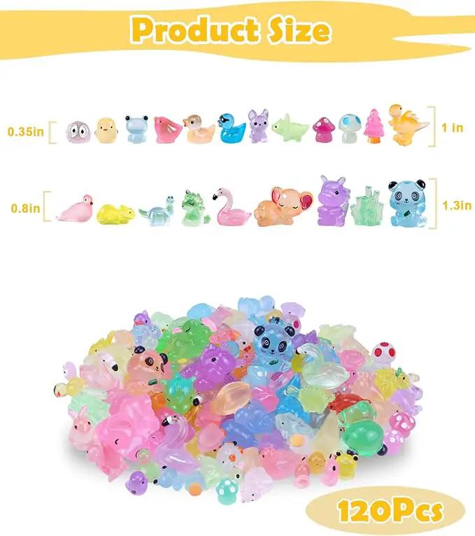 120 Pack Various Luminous Mini Resin Animals, Mini Ducks Dinosaurs Tiny Frogs Pandas Small Mushroom Miniature Figurines Glow in The Dark for DIY Garden Micro Landscape Aquarium Potted Decor by GreenHaven Gardens