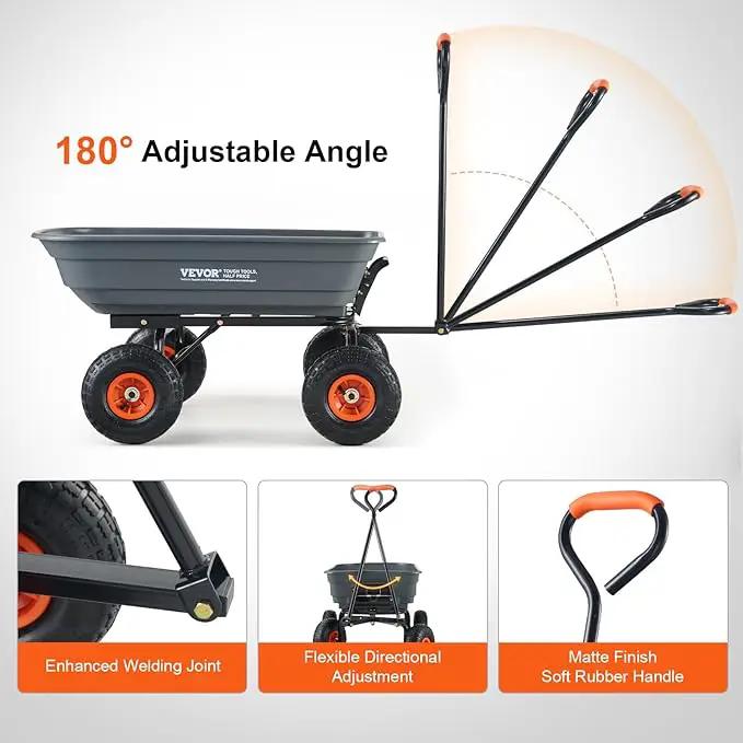 VEVOR 4 Cu.Ft. 600lbs Poly Garden Cart Dump Wagon, Heavy Duty 4 Wheel Wheelbarrow Yard Cart Dump Wagon with 10in All Terrain Wheels, Steel Frame and Quick Release System by GreenHaven Gardens