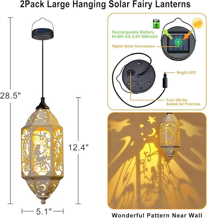 Outdoor Solar Lanterns Waterproof Fairy Moon Garden Gifts for Women Mom12.4‘’ Metal Garden Lanterns Hanging Light for Patio Backyard Decorations, Mothers Day Birthday Gifts (Gold White,2Pack) by GreenHaven Gardens