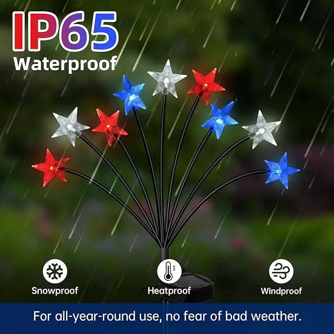 4th of July Decorations Solar Garden Lights, Fourth of July Red White and Blue Light Solar Lights Outdoor, Waterproof Patriotic Decor with 9 LED 2 Lighting Modes for Independence Day, 4 Pack by GreenHaven Gardens