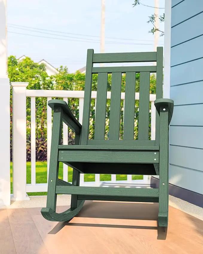SERWALL HDPE Rocking Chair, Outdoor Rocking Chair for Adults, All Weather Porch Rocker for Lawn Garden, Green by GreenHaven Gardens