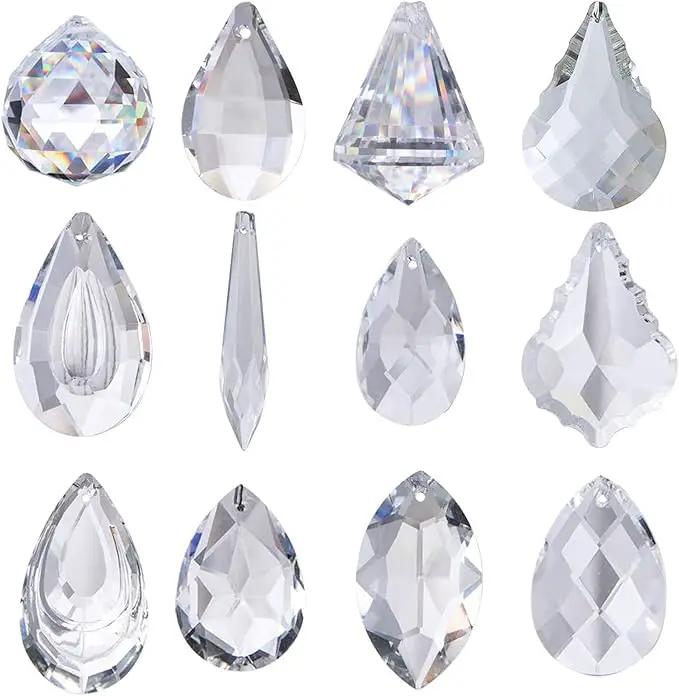 H&D Pack of 12 Clear Crystal Chandelier Lamp Lighting Drops Pendants Balls Prisms Hanging Glass Prisms Parts Suncatcher Home/House Decor by GreenHaven Gardens