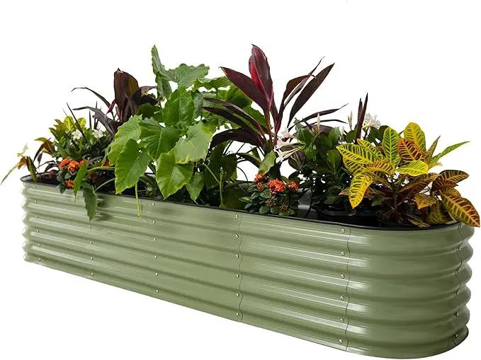 Vego garden Raised Garden Bed Kits, 17" Tall 9 in 1 8ft X 2ft Metal Raised Planter Bed for Vegetables Flowers Ground Planter Box-Olive Green by GreenHaven Gardens