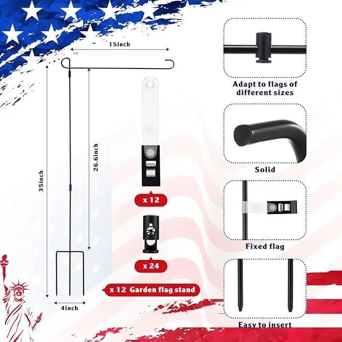 Therwen 12 Pack Garden Flag Stand 36.2 x 16.5 Yard Flag Holder Heavy Duty, with 3 Prong Base, Decorations,with Clip Spring Stoppers for Outdoor Garden Yard Lawn by GreenHaven Gardens