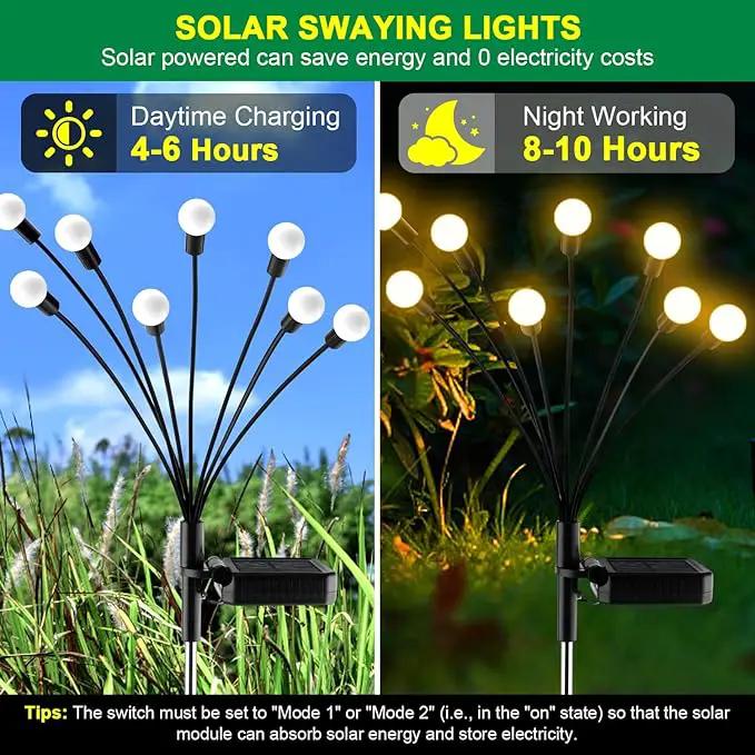 Solar Garden Lights - 6 Pack Solar Firefly Lights Outdoor Waterproof New Upgraded Swaying Landscape Lighting for Outside Pathway Patio Yard Garden Outdoor Decor Sway by Wind 8 LED Warm White by GreenHaven Gardens