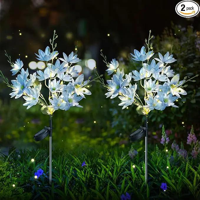 Neporal Solar Flowers Outdoor Waterproof IP65, 5-Head Snow Lotus with 20+ Flowers, Warm LED Light & 2 Lighting Modes, Decorative Solar Lights Outdoor Garden, Yard, Pathway, Flower Bed (2-Pack, Blue) by GreenHaven Gardens
