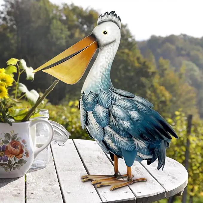 Kircust Pelican Statues, Garden Outdoor Decor Yard Art, Coastal Ocean Metal Bird Sculpture Ornament for Backyard Porch Patio Pond Decorations by GreenHaven Gardens