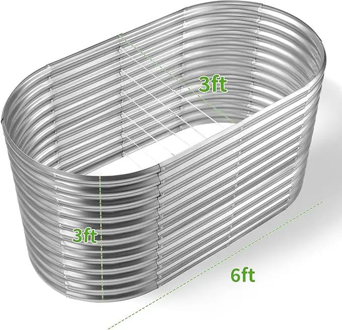 Land Guard 6x3x3ft Oval Galvanized Raised Garden Beds, Large-Capacity Metal Planter Box Outdoor, Durable Deep Raised Garden Bed 3ft Tall, Raised Beds for Gardening Vegetables, Classic Silver by GreenHaven Gardens