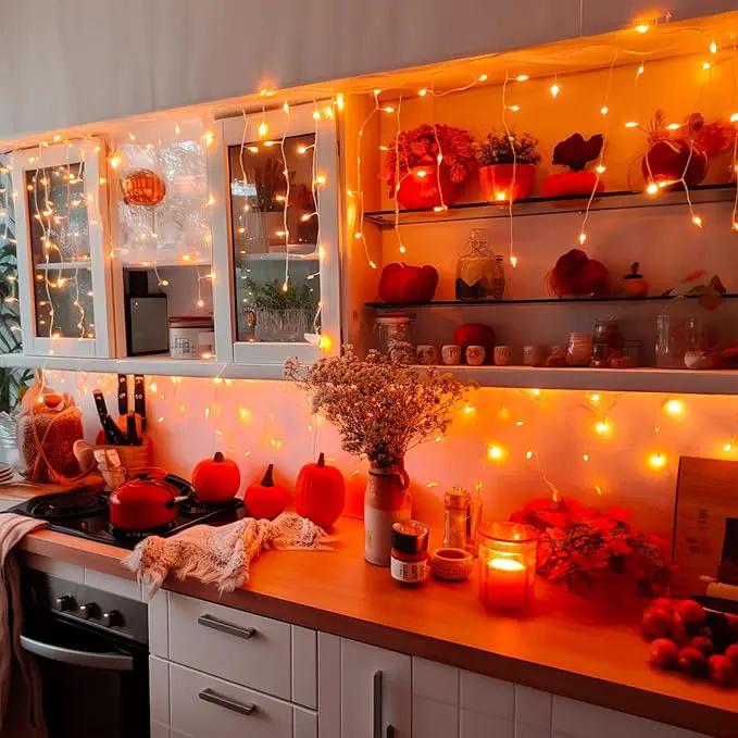 JMEXSUSS Orange Lights for Thanksgiving, 400 LED Orange Icicle Lights Outdoor, 8 Modes Orange Lights with 80 Drops Thanksgiving String Lights Plug in for Fireplace Indoor House Roof Outdoor Holiday by GreenHaven Gardens