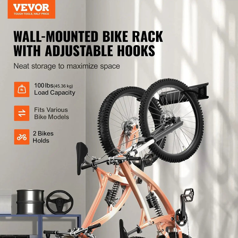 VEVOR Bike Storage Rack, 2 Bike Racks, Wall Mount Bike Storage Hanger, Home and Garage Organizer, Customizable for Various Bike Sizes, Adjustable Holder for Space Saving, Holds Up to 100 lbs, 17-inch by GreenHaven Gardens