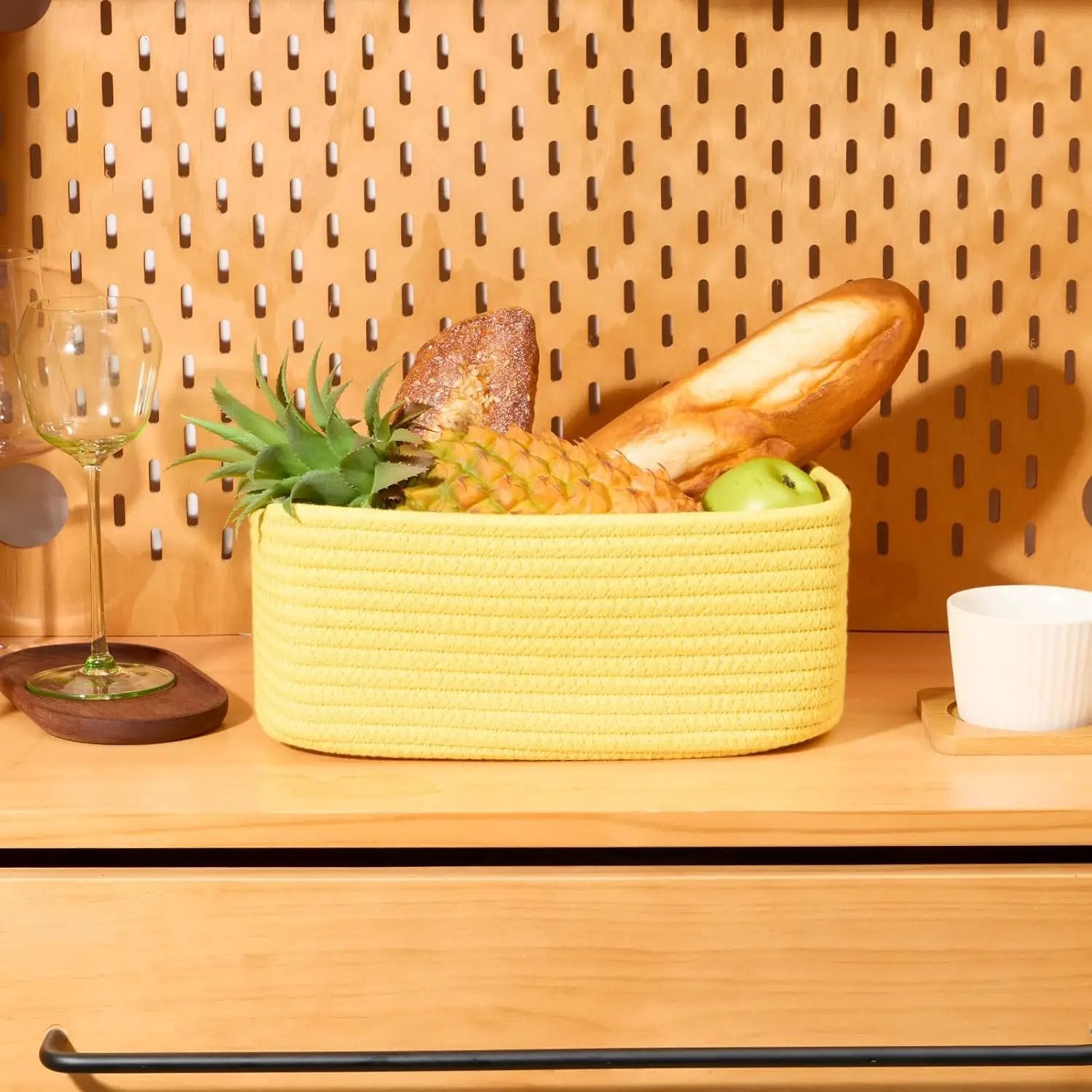 Small Storage Baskets for Organizing | Closet Organizer Bins | Shelf Toy Basket | Woven Rope Baskets | Cube Decorative Box | Shallow Basket | 11.5x7.5x4.7” | 3 Packs Yellow by GreenHaven Gardens
