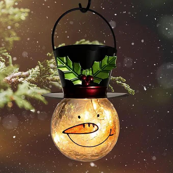Starsoul Snowman Solar Lanterns, Christmas Outdoor Hanging Lantern Waterproof Decorative Snowman Lamps Decor for Garden, Patio, Yard, Porch, Xmas Holiday Party Decor (Large Leaves) by GreenHaven Gardens