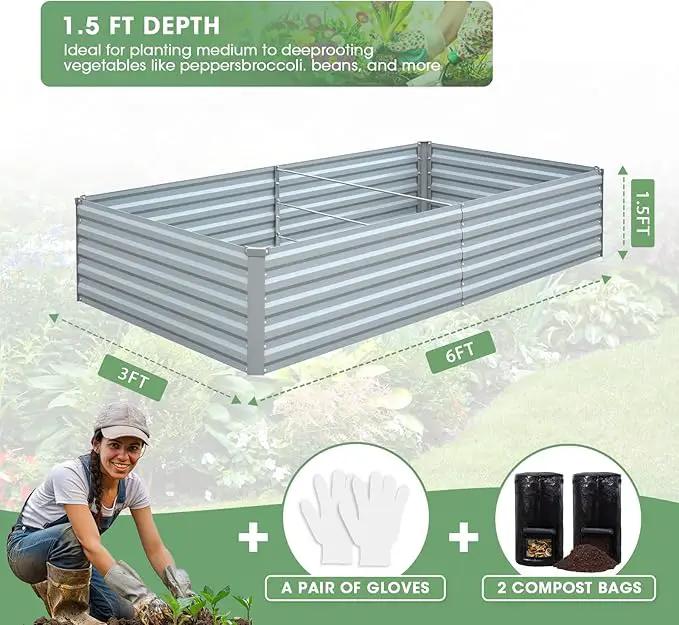 Raised Garden Bed 6x3x1.5FT - Galvanized Steel Planter for Outdoor Vegetables, Flowers, and Herbs - Tall Deep Root Box Kit with Gloves and 2 Compost Bags - Stylish Gray Design by GreenHaven Gardens