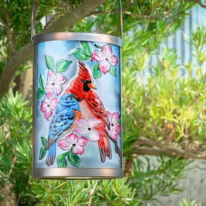 Hanging Solar Lantern Outdoor Bluebird Waterproof LED Cardinal Light Decorative Tabletop Lamp for Patio Garden Yard Decor by GreenHaven Gardens