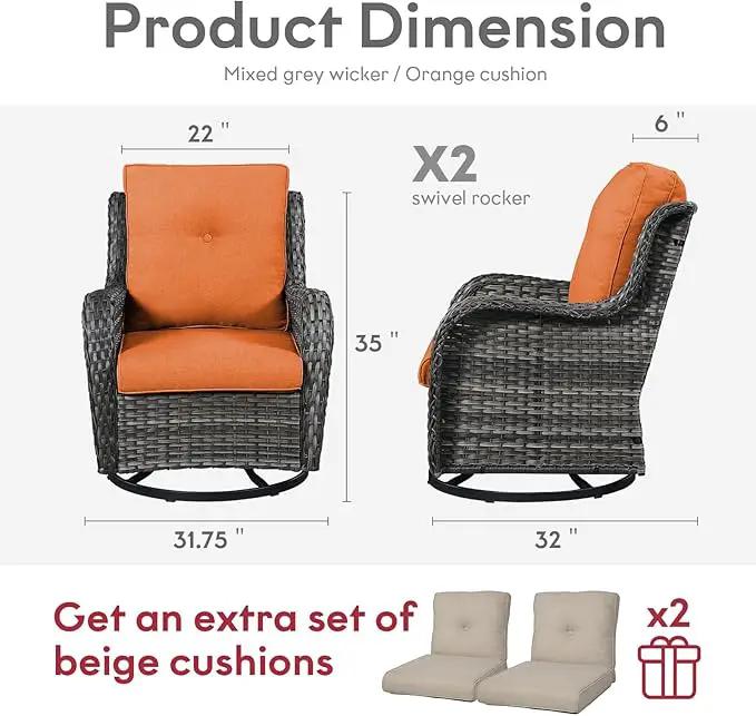 Outdoor Swivel Rcoker Wicker Chairs - Swivel Patio Chairs Set of 2 Patio Furniture Sets with Covered Cushion for Porch Deck Balcony Backyard, Orange Cushion by GreenHaven Gardens