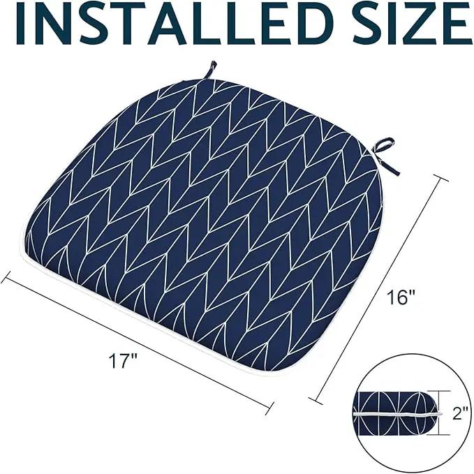 Indoor/Outdoor Chair Cushions 16x17 Inch, Patio Chair Cushions with Ties, All Weather Seat Cushions for Patio Furniture Home Garden Chair Use, Set of 4, Herringbone Navy by GreenHaven Gardens