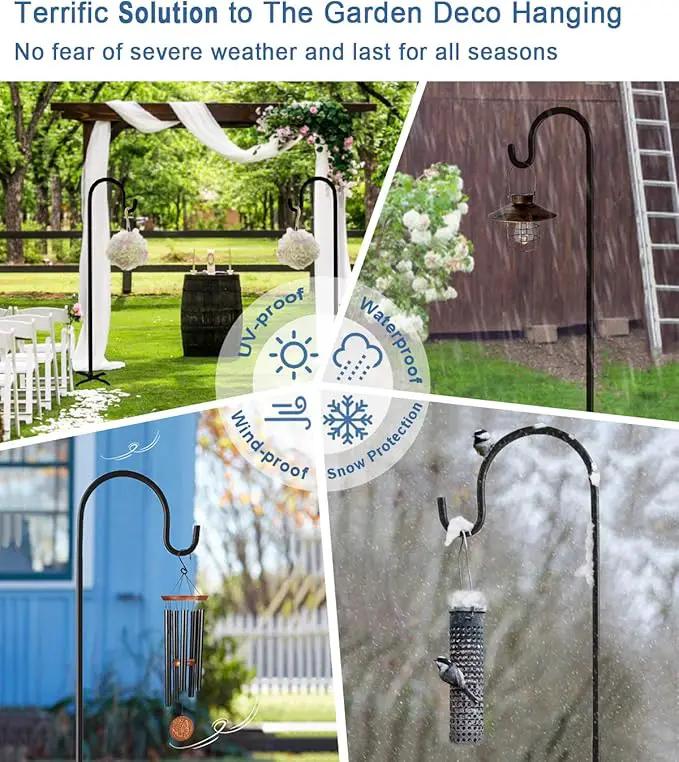 108 inch Outdoor Shepherd Hook with 5 Prong Base (2 Packs), Adjustable Heavy Duty Garden Hanging Stake for Bird Feeder Solar Light Plant Hanger Wedding Decor, Matte Black by GreenHaven Gardens