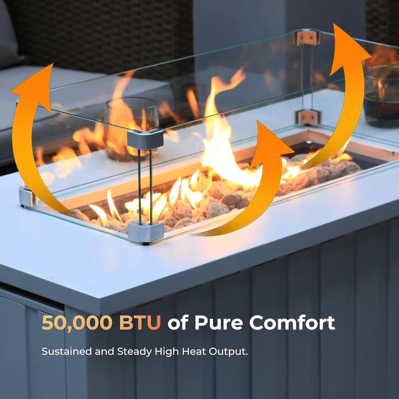KOL 50,000 BTU Propane Fire Pit Table with Cabinet-39.5in White Gas Fireplace with Glass Wind Guard & Lid, Outdoor Rectangular Cold Rolled Plate Plastic Spraying Firepits for Patio, Backyard, Balcony by GreenHaven Gardens