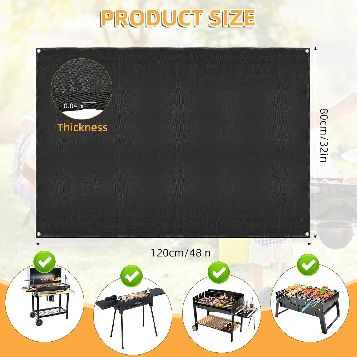 Under Grill Mat for Outdoor Grilling, 32 x 48 inches Double-Sided Fireproof Waterproof BBQ Protector for Deck and Patio Under Grill Mat for Outdoor BBQ by GreenHaven Gardens
