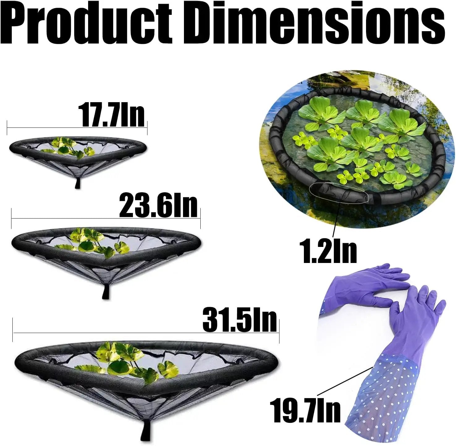 2Pack Round Floating Flora Fish Barrier-23.6Inch Black Pond Plant Protector, Floating Island/Planter Pond,UV Resistant Net to Shield Floating Plant(Lotus/Water Lilies)from Koi, with Waterproof Gloves by GreenHaven Gardens