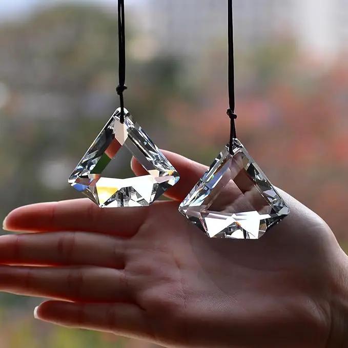 2PCS Clear Diamond Crystal Sun Catcher Prisms, STINO Hanging Suncatchers with Glass Prism, Rainbow Maker for Windows, Balcony, Kitchen, Garden Decoration (1, Diamond Clear 2Pcs) by GreenHaven Gardens