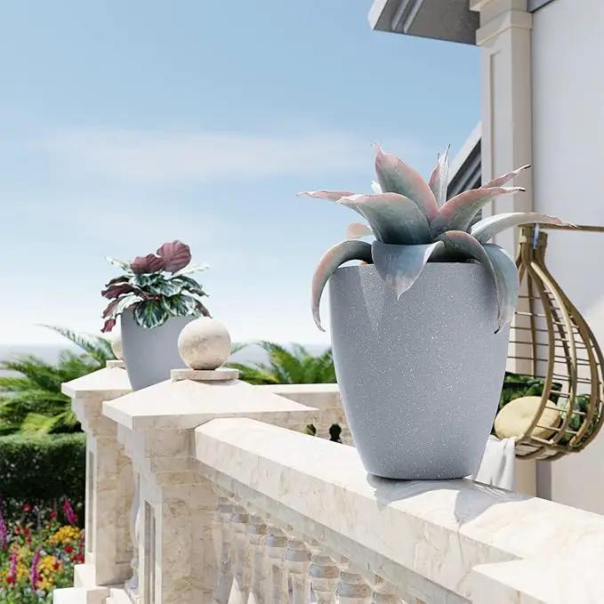 QCQHDU Plant Pots Set of 2 Pack,10 Inch Plant Pot for Indoor and Outdoor Plants with Drainage Hole,Flower Pots Modern Decorative Planter for Garden Plants (Sandy) by GreenHaven Gardens