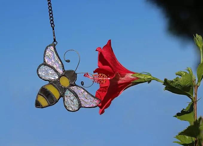 Bumble Bee Ornament Stained Glass Window Hanging Suncatcher Home Decor, Birthday Gifts for Mom Grandma Aunt Sister Bee Lover, Mother's Day Bee Decoration by GreenHaven Gardens