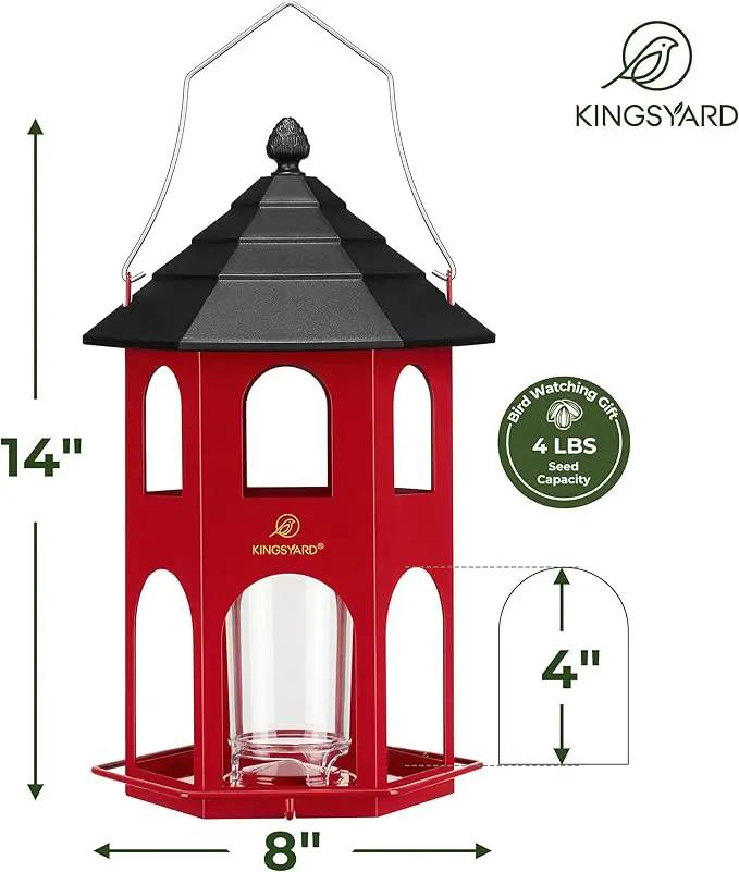 Kingsyard Metal Bird Feeder for Outdoor Hanging, Wild Bird Feeders with Circular Perch, Easy to Clean & Refill, 4 lbs Large Seed Capacity, Red by GreenHaven Gardens