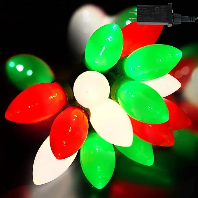 HAYATA C9 Bulbs Christmas Lights 50 LED 36ft Strawberry String Light Red&White&Green - Fairy Lighting for Outdoor, Indoor, Garden, Yard, Party, Home, Wreath, Garland, Christmas Tree Decorations by GreenHaven Gardens