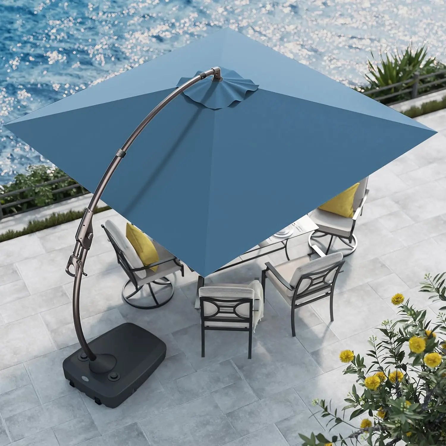Grand patio Sunbrella 10x10 FT Cantilever Umbrella with Base Included Patio Square Aluminum Offset Umbrellas for Outdoor Pool (Sapphire Blue, 10X10 FT-SUNBRELLA) by GreenHaven Gardens