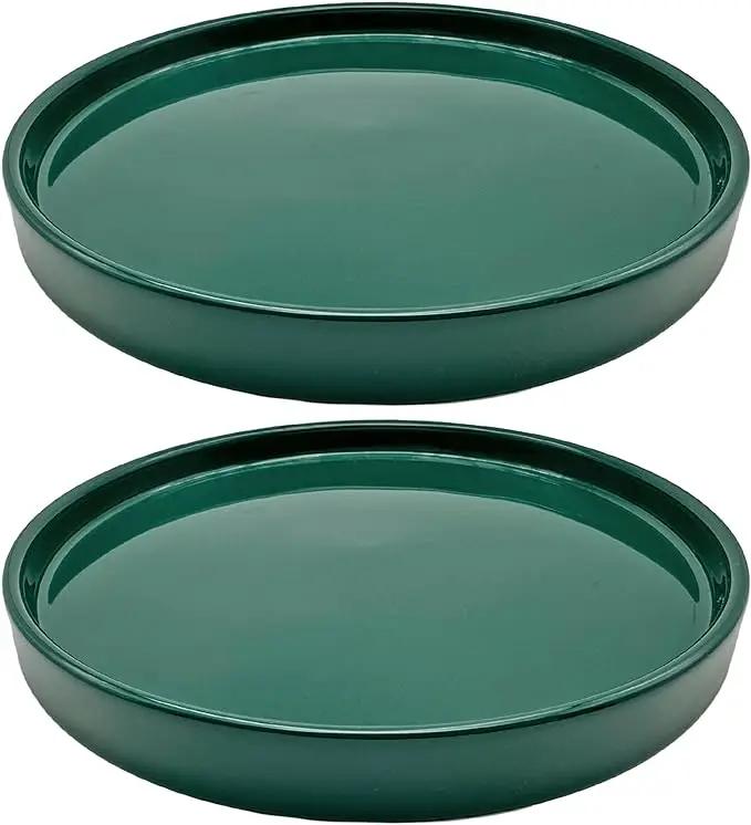 2 Pack Ceramic Plant Saucer Pot Tray 8 Inch, Planter Saucers 4 5 6 7 8 9 10 11 12 Inch for Indoors Outdoor, Durable Sturdy Flower Drainage Tray for Glazed Pots Base (8.5 Inch Green) by GreenHaven Gardens