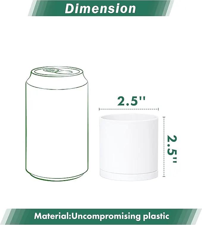 D'vine Dev 18 Pack 2.5 Inch Mini Plastic Plant Pots, Small Garden Planters for Plant with Drainage Holes and Saucers, White Color, 74-Z-B-5 by GreenHaven Gardens