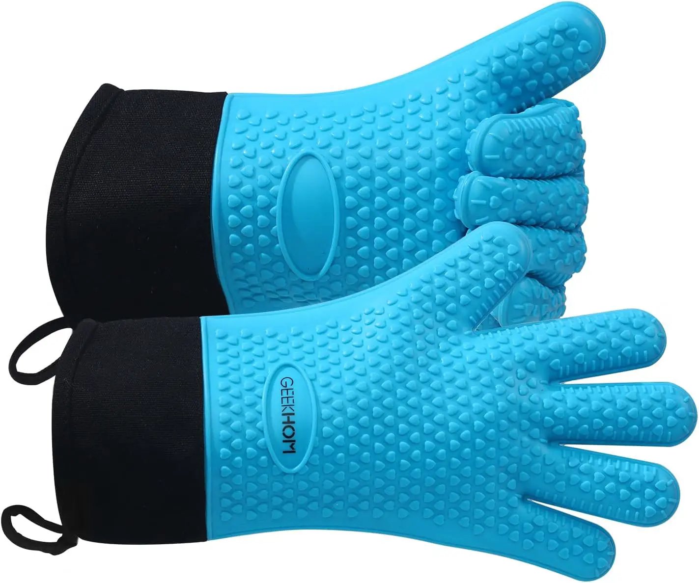 GEEKHOM BBQ Gloves, Grilling Gloves Heat Resistant Oven Gloves, Kitchen Silicone Oven Mitts, Long Waterproof Non-Slip Pot Holder for Barbecue, Cooking, Baking, Aqua Blue by GreenHaven Gardens