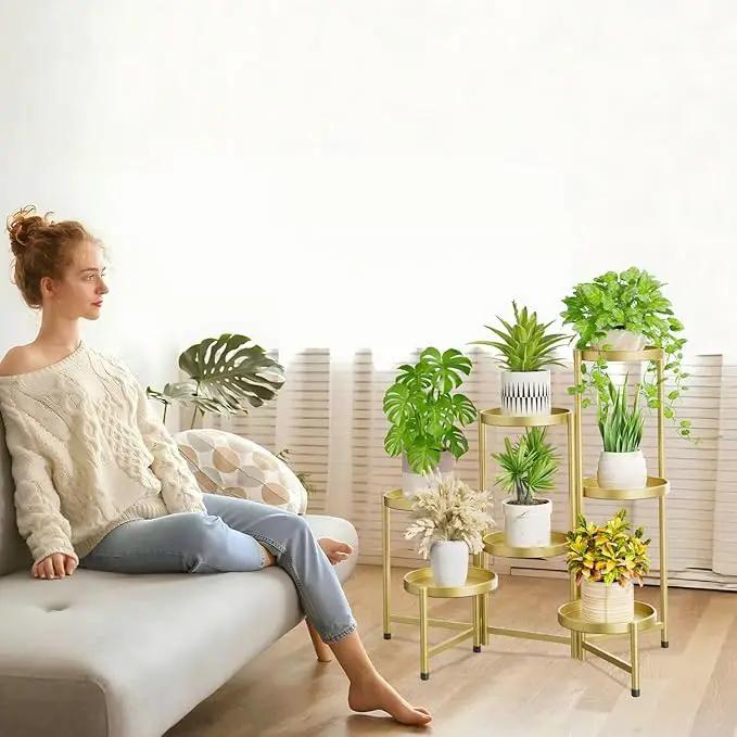 iDavosic.ly 7 Tier Large Plant Stand Indoor, 10 Inch Wide Tall Corner Metal Plant Stands Outdoor for Multiple Plants, Folding Tiered Flower Display Holder Rack Shelf, Gold by GreenHaven Gardens