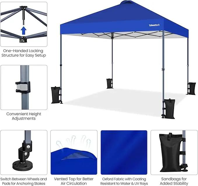 Yaheetech 10x10 Pop-up Canopy Tent w/ 2 Integrated Wheels for Mobility, Waterpoof & Heavy Duty, Instant Sun Shelter with Carry Bag, Weight Bags for Outdoor Camping Beach Patio Parties, Blue by GreenHaven Gardens