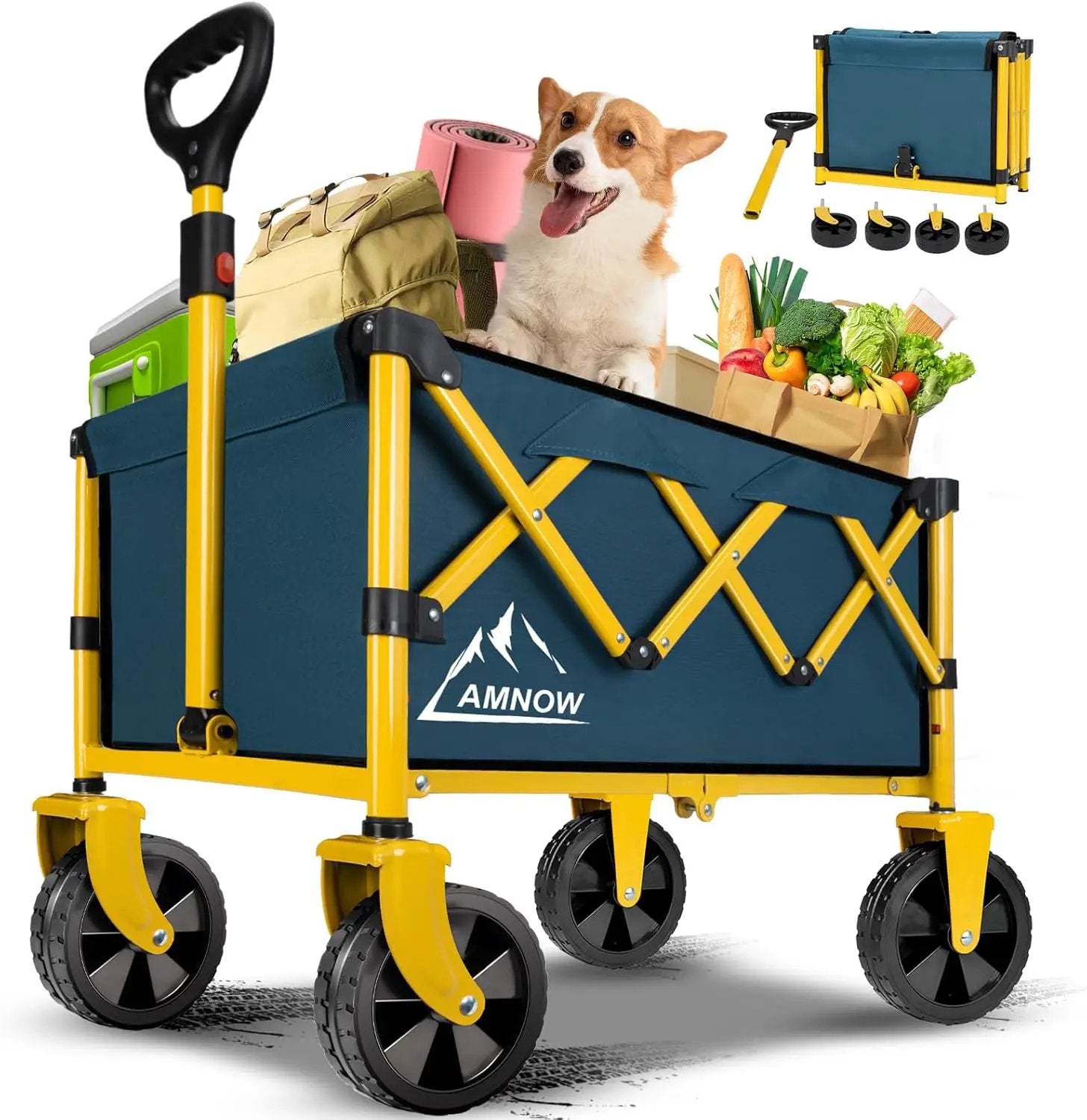Collapsible Wagon Cart with Wheels Foldable, Folding Wagons Carts with Silent Universal Wheels, Large Grocery Cart On Wheels, Heavy Duty Utility Wagon for Shopping Beach Sports Fishing Camping, Green by GreenHaven Gardens