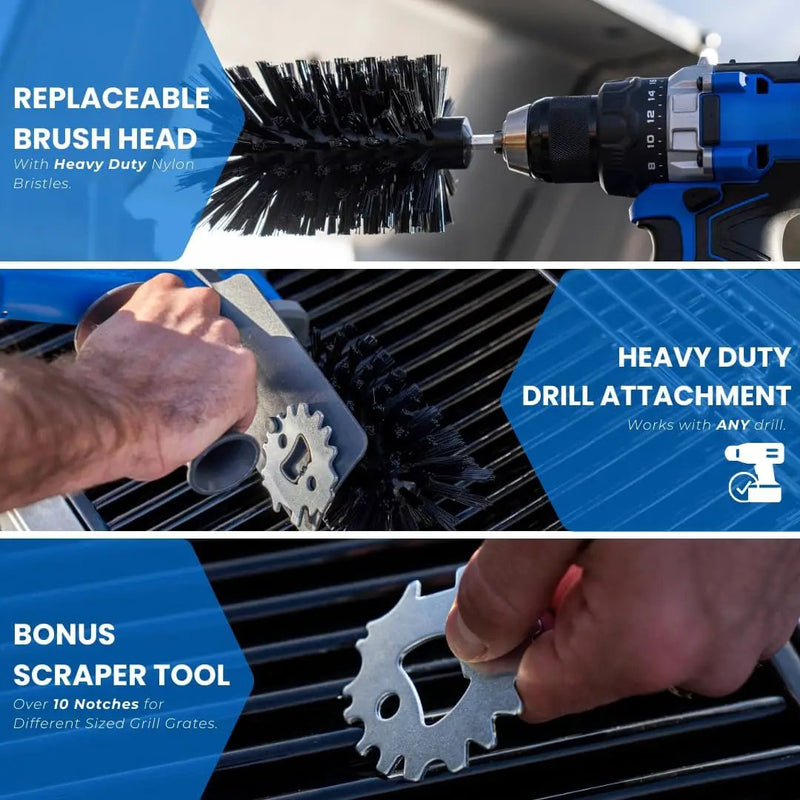 Grill Brush, Cleaning Kit, Drill Attachment, Grill Cleaner, No Metal, BBQ Grill Brush, Perfect for Removing Rust, Grime, Grease, and More by GreenHaven Gardens