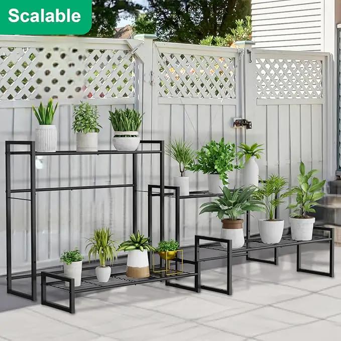 Plant Stand, 4 Tier Stackable Tiered Plant Stand, Scalable Heavy Duty Tall Plant Shelf for Indoor Outdoor, Garden, Display Shelves, Flower Pot Holder, Black by GreenHaven Gardens