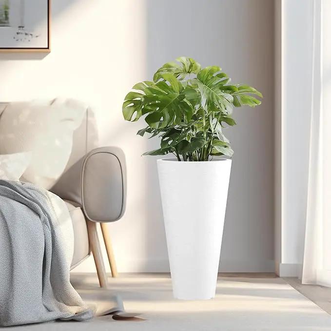 Kante Tall Round Planter Set of 2, 23 Inch Tall Decorative Planter Pots for Outdoor Indoor Garden Patio Front Porch (White) by GreenHaven Gardens