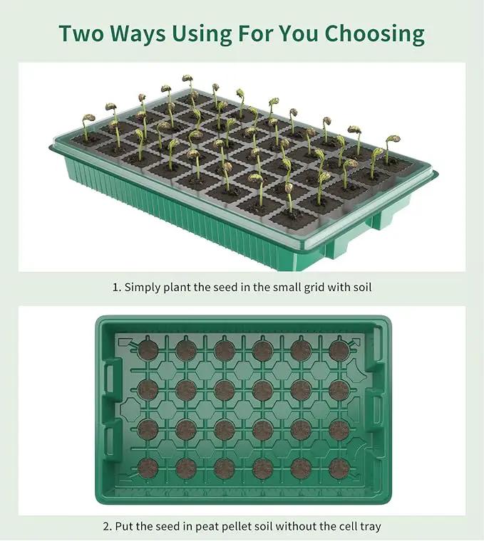Seed Starter Tray, 80-Cells Seedling Starter Trays with Grow Light and Humidity Dome, Reusable Seed Germination Kit for Indoor Gardening Seed Starting (2 Pack, Green Base) by GreenHaven Gardens