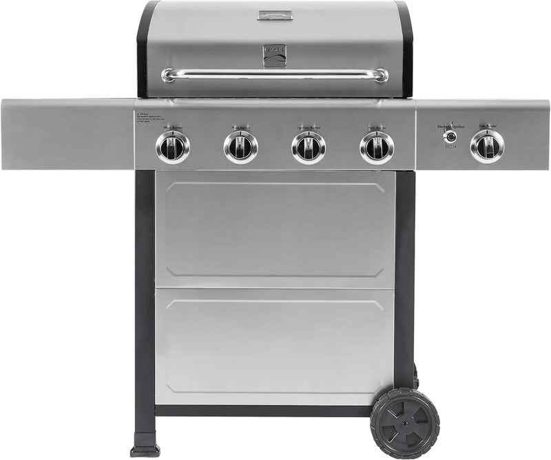 Kenmore 4-Burner Gas Grill with Side Burner, Outdoor BBQ Grill, Propane Gas Grill, Cast Iron Cooking Grates, Electronic Ignition, Warming Rack, Open Cart Design, 53000 BTUs, Stainless Steel by GreenHaven Gardens