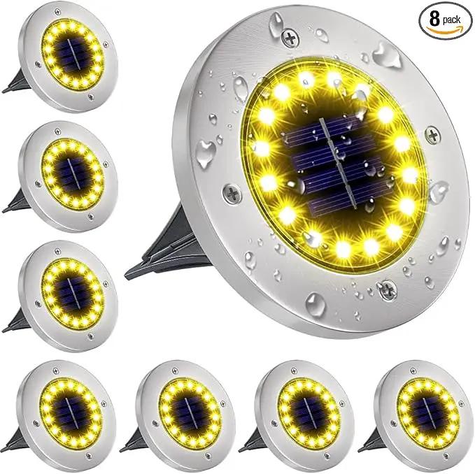 NFESOLAR Solar Lights Outdoor with 16 LEDs, Bright Solar Ground Lights Outdoor Waterproof Solar Disk Lights for Pathway Garden Yard Lawn Walkway Driveway (Warm White 8pack) by GreenHaven Gardens