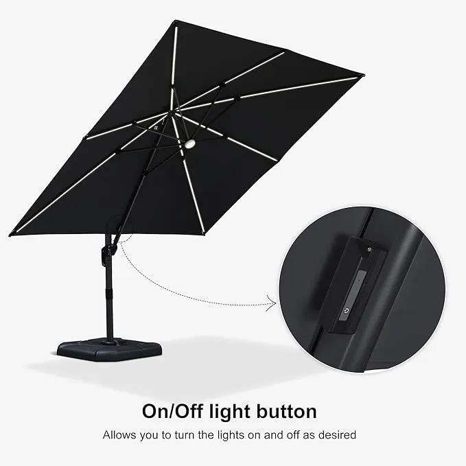 PURPLE LEAF 10 Feet Patio Umbrella with Base Outdoor Cantilever Solar Powered LED Square Umbrella Aluminum Offset Umbrella with 360-degree Rotation for Garden Deck Pool Patio, Grey by GreenHaven Gardens
