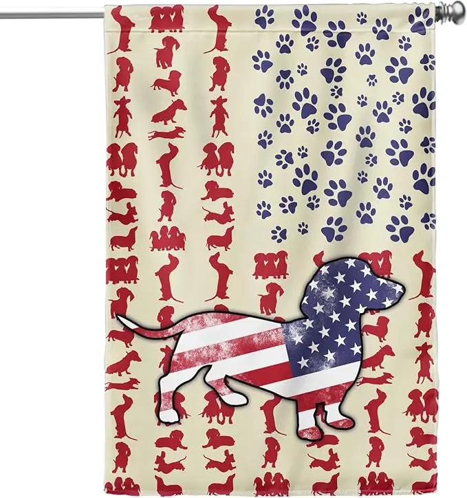 FLAGWIX Patriot American Dog Flags, Dachshund Dog Lover American Double Sided Flag - 4th of July Decorations For Home, Outside, House Flag 30x40 - Heavy Duty Canvas, Decorative Indoor Outdoor Flag by GreenHaven Gardens