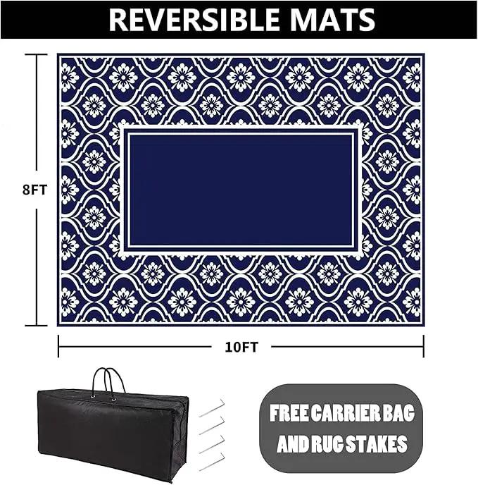 Outdoor Rug 8x10 Patio Camping Carpet Waterproof Mat Blue Outside Plastic Area Rug Reversible Rugs for RV Deck Entryance Porch Picnic Balcony Beach(8x10ft Navy Blue&White) by GreenHaven Gardens
